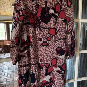 Tory Burch Red and Black Floral Long Sleeve Dress